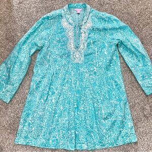 Lilly Pulitzer Sarasota Beaded Embroidered Tunic Top in Shorely Blue Ice Cake